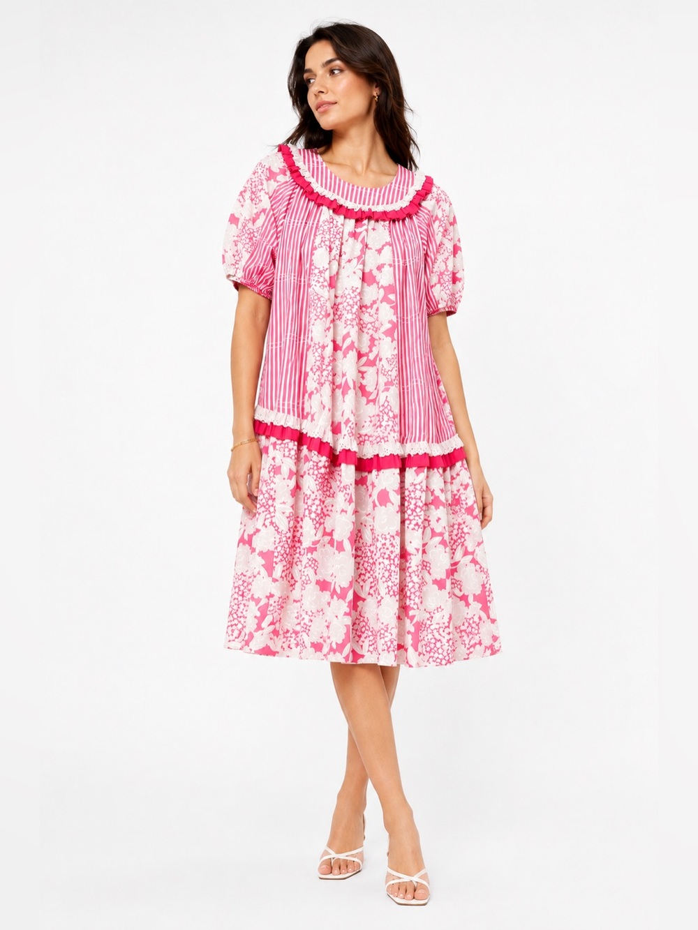 Vintage Tori Richard Golden Monarch Pink Floral Hawaiian Muumuu Dress XS/S